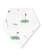 Golf-themed bandana featuring green fields, flags, and the text "FORE!" in a playful design.