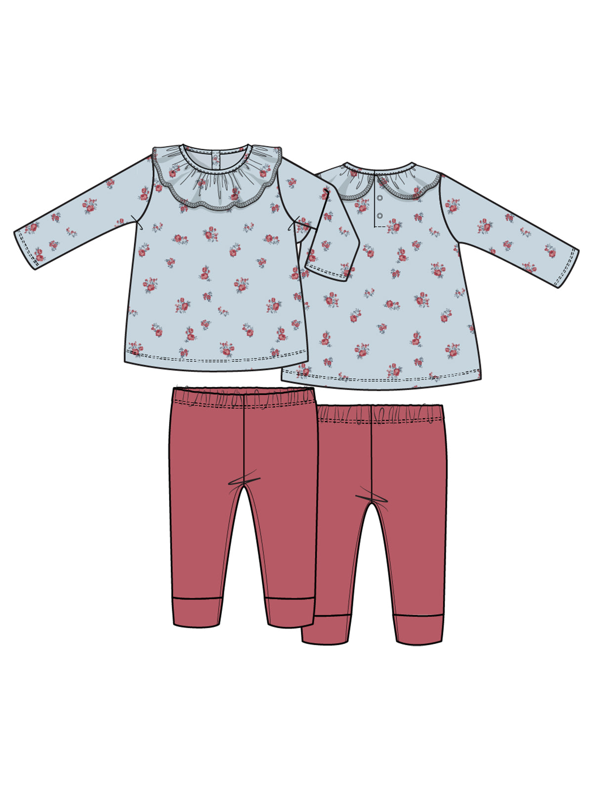 Long Sleeve Ruffle Top & Pants, Alyssa Floral