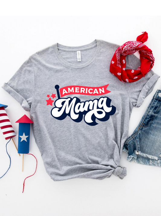 American Mama Flag Women's Graphic Tee, Grey