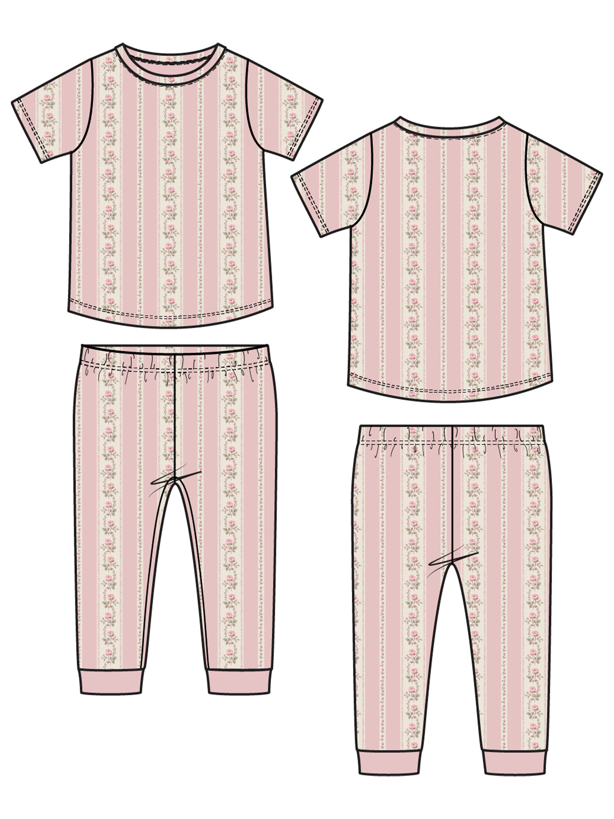 Short Sleeve Loungewear Set, Antoinette Stripe