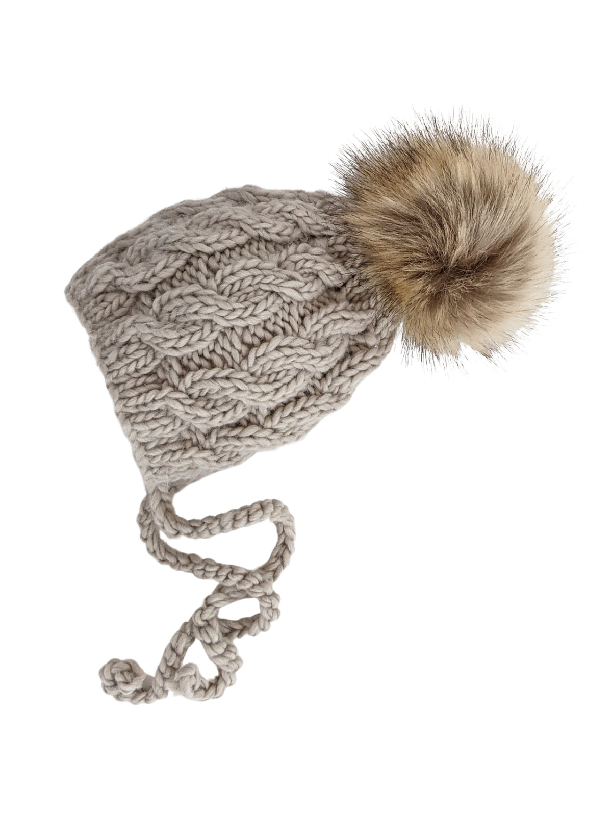Aspen Knit Fur Pom Bonnet, Oatmeal