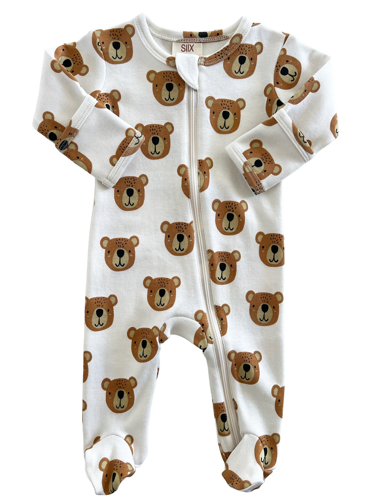 Neutral Nursery Bear Quilted Smocked Footsie