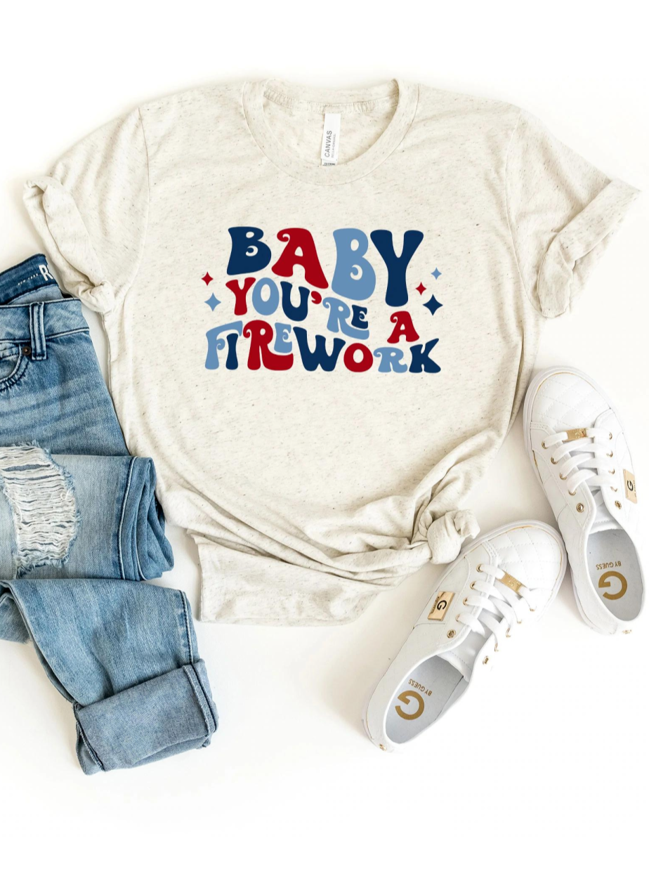 Baby You're A Firework Retro Adult Graphic Tee, Oatmeal