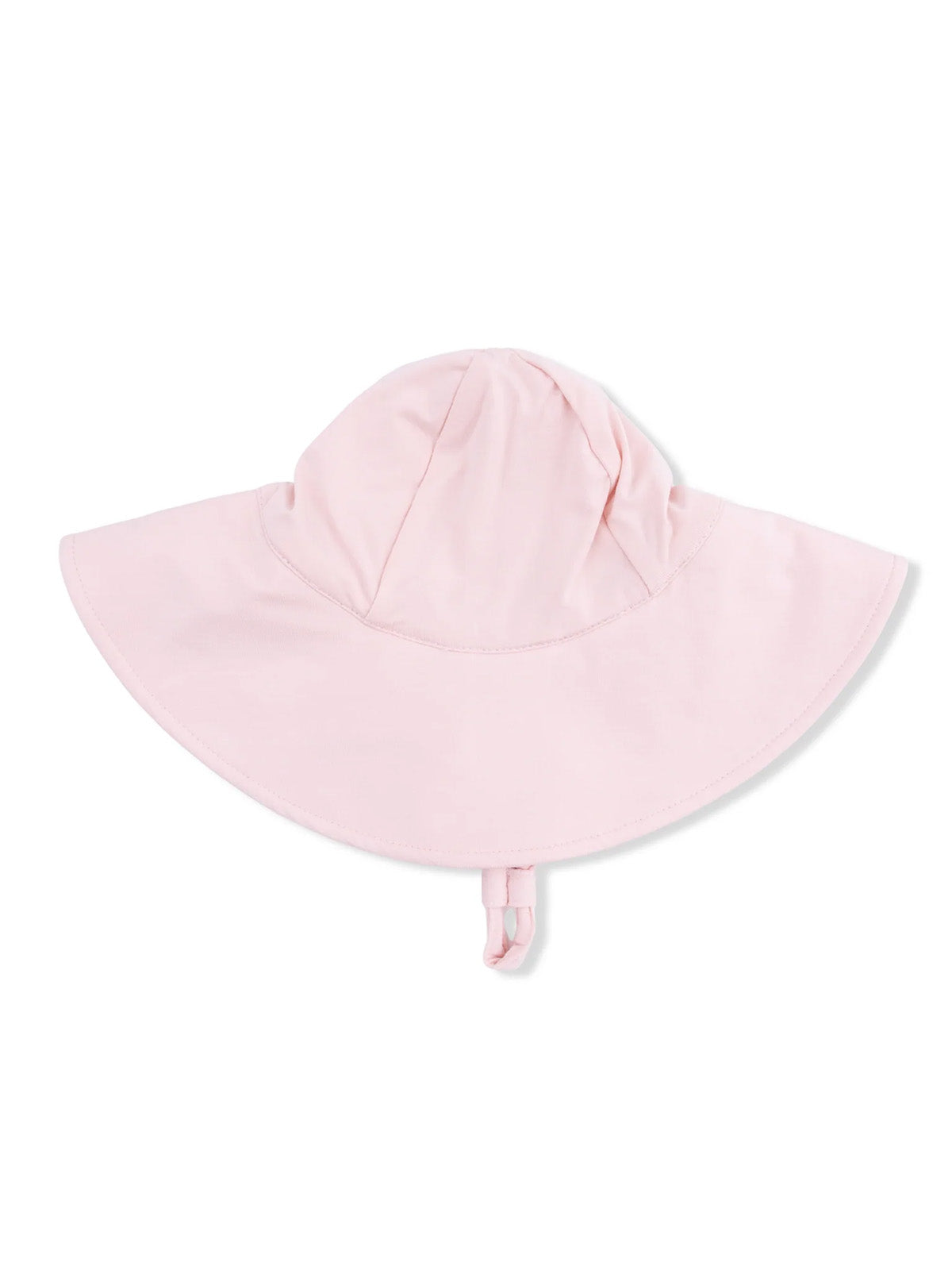 Light pink sun hat with a wide brim and adjustable strap at the back. Ideal for sun protection.
