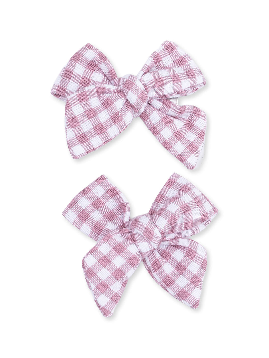 2-Pack Hair Bows w/Clips, Berry Gingham