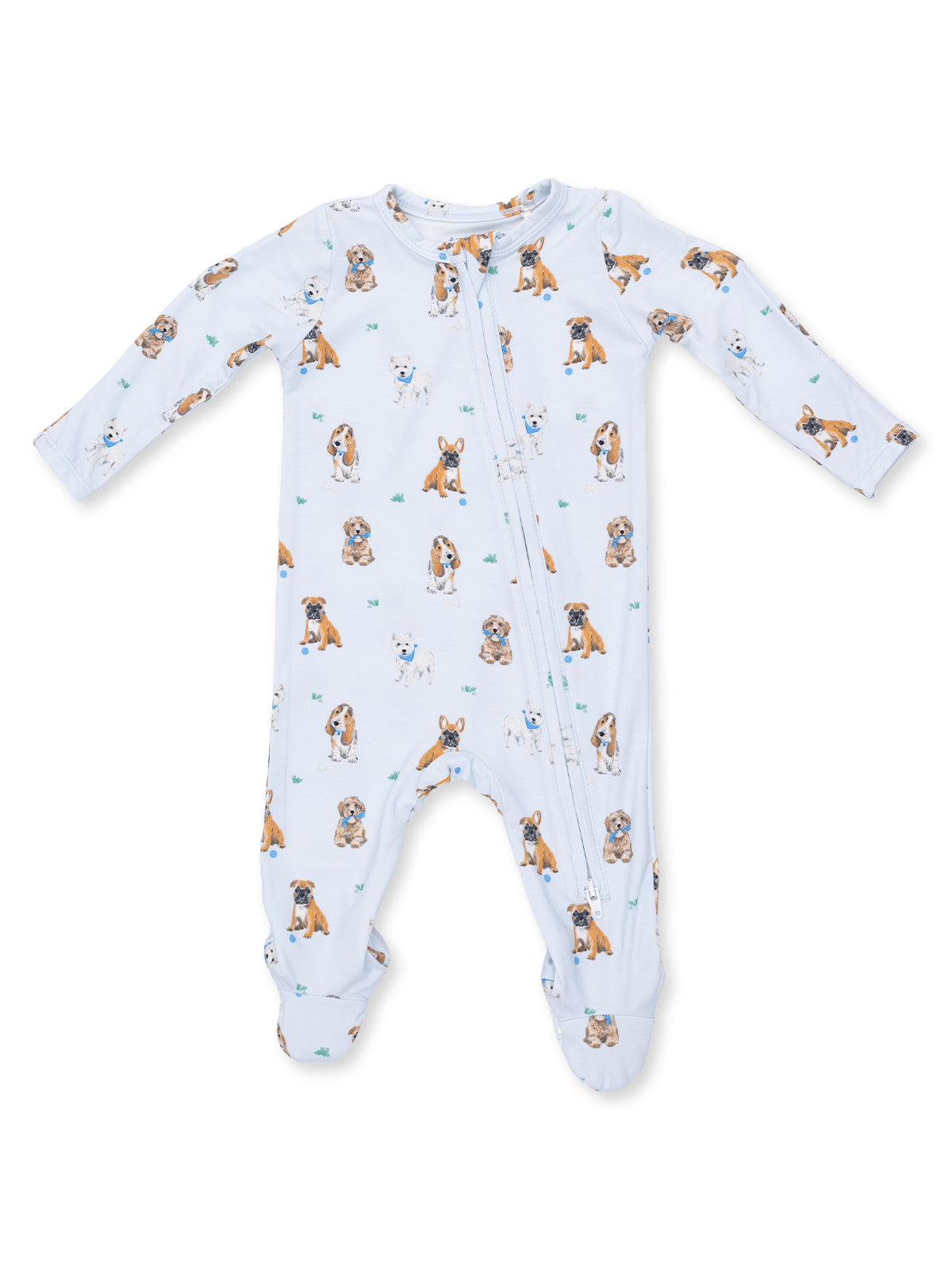 2-Way Zip Footie, Bestie Dogs Blue