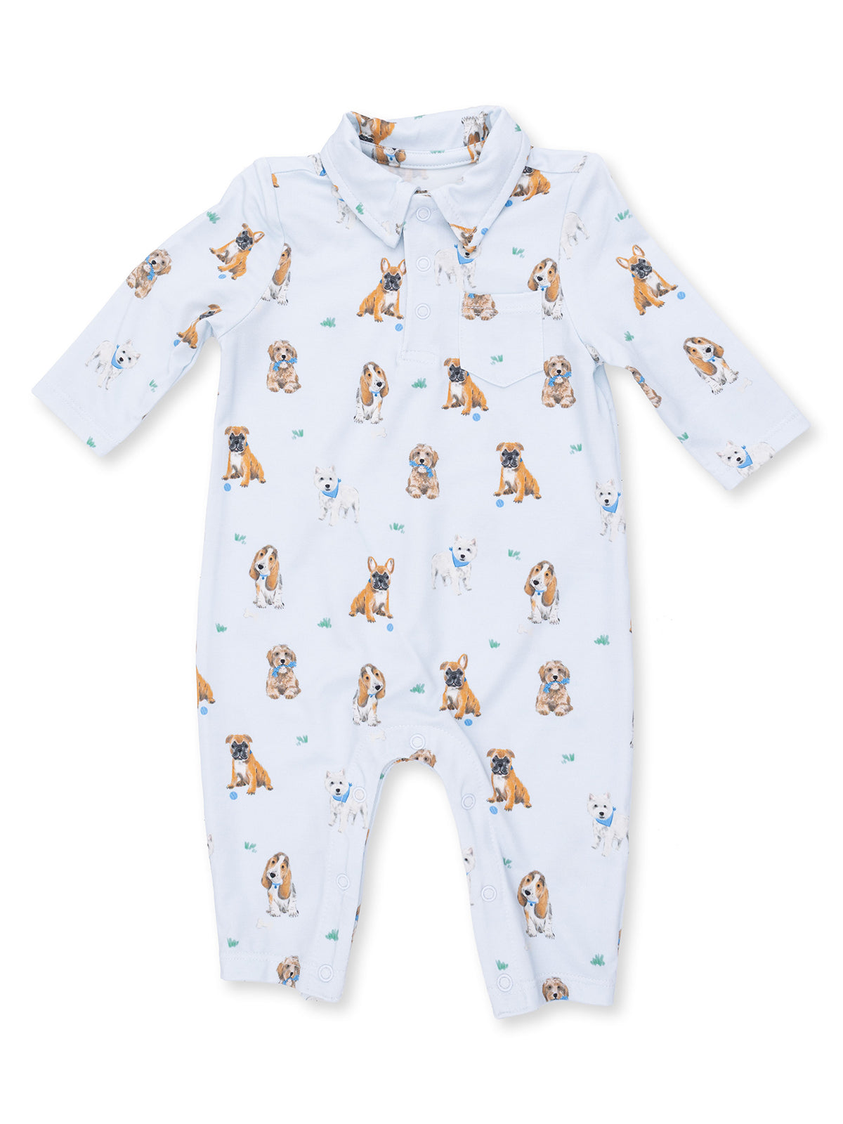 Polo Romper, Bestie Dogs Blue