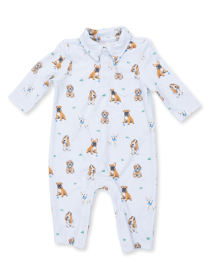 Polo Romper, Bestie Dogs Blue