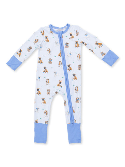 2-Way Zip Romper, Bestie Dogs Blue