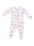 2-Way Zip Ruffle Footie, Bestie Dogs Pink
