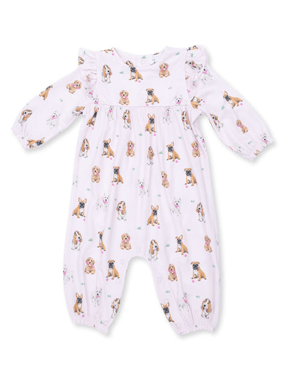 Ruffle Sleeve Romper, Bestie Dogs Pink