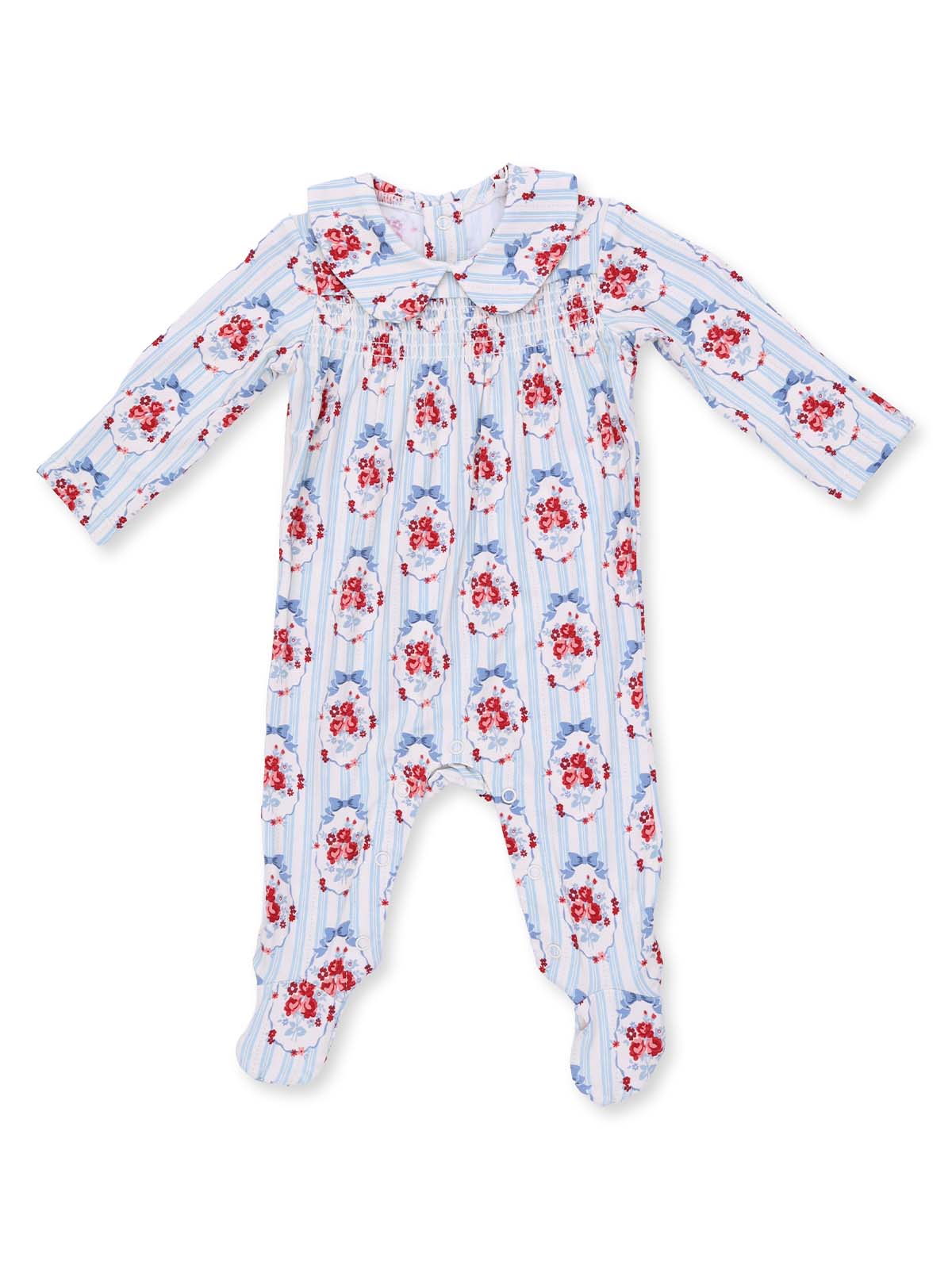 Smocked Peter Pan Snap Footie, Beverly Cameo Stripe