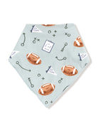 Football-themed bandana in light blue, featuring patterns of footballs and play diagrams.