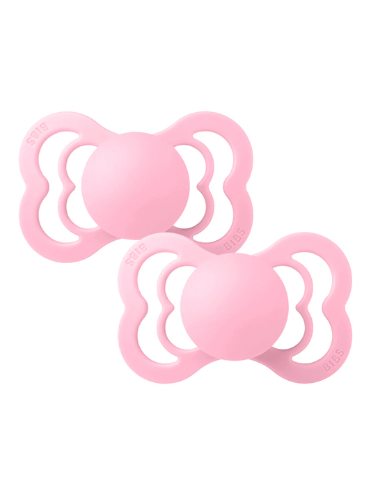 BIBS Supreme Silicone Pacifier 2 Pack, Baby Pink