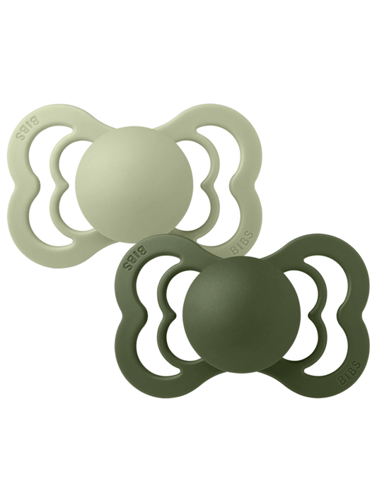 BIBS Supreme Silicone Pacifier 2 Pack, Sage/Hunter Green