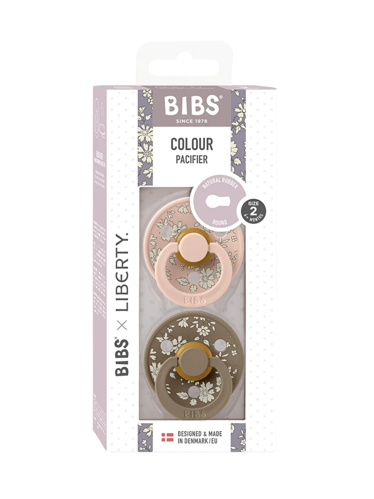 BIBS x LIBERTY Colour Round Natural Rubber Latex Pacifier 2 Pack, Capel Blush Mix