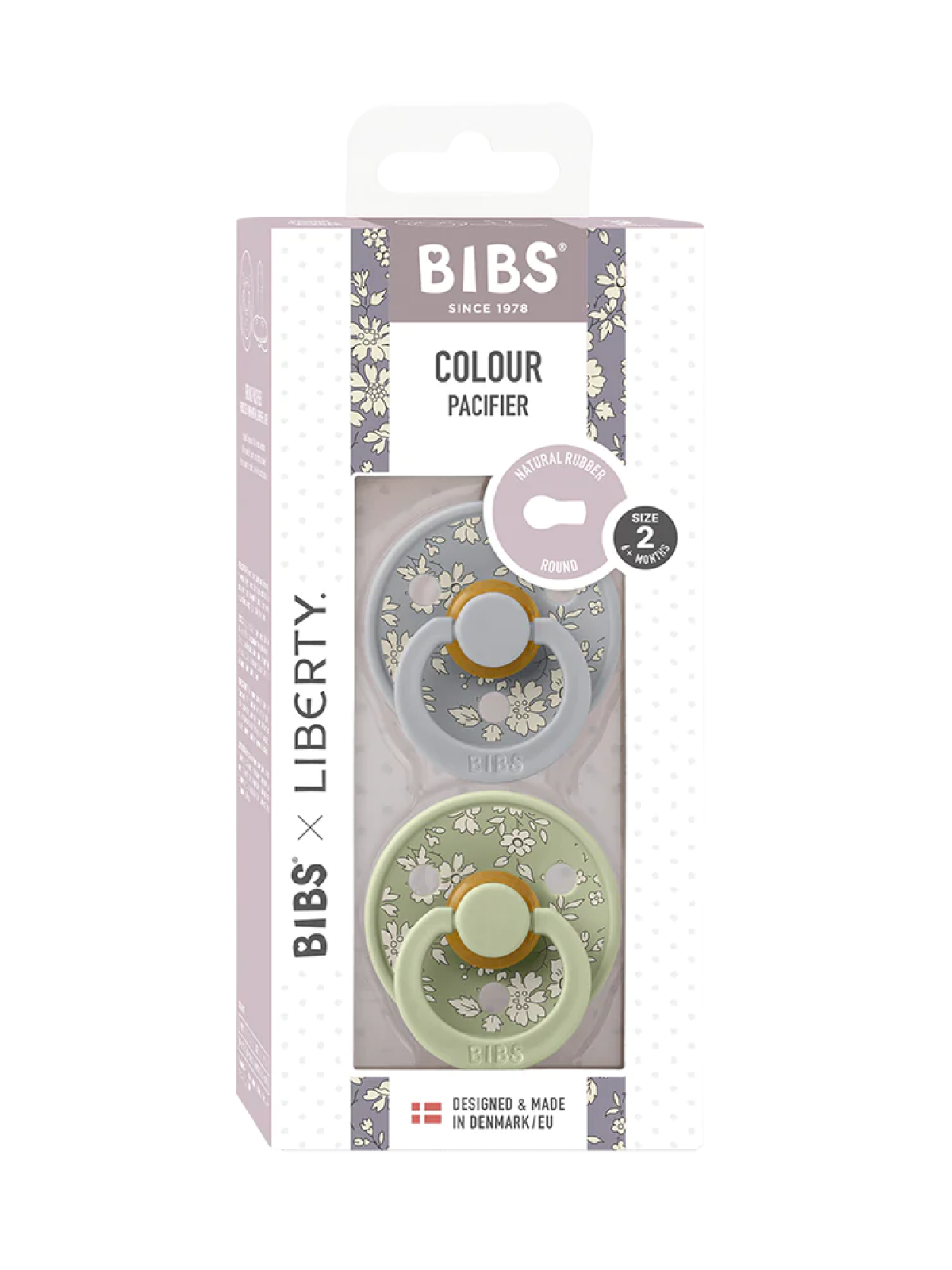 BIBS x LIBERTY Colour Round Natural Rubber Latex Pacifier 2 Pack, Capel Sage Mix