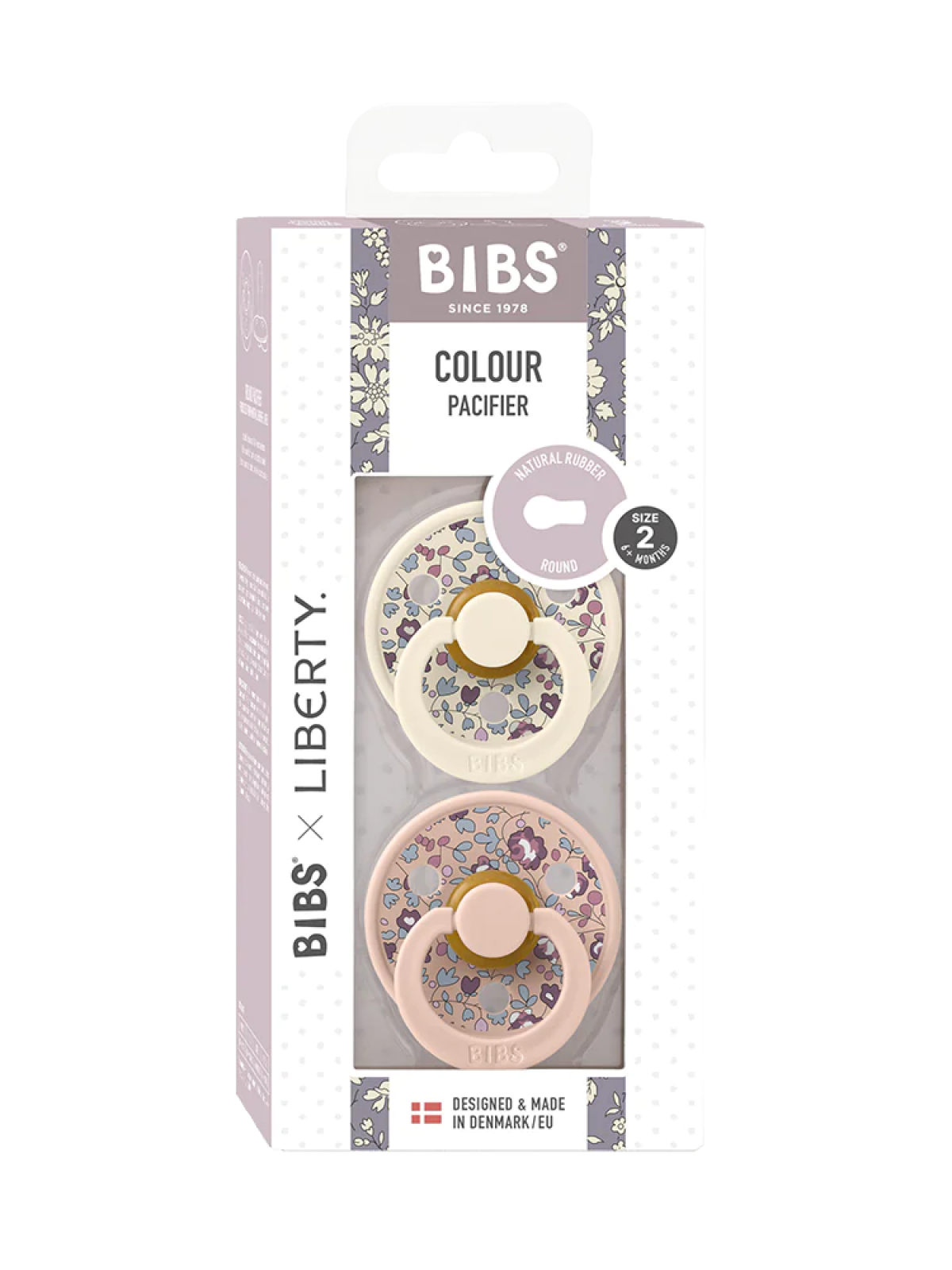 BIBS x LIBERTY Colour Round Natural Rubber Latex Pacifier 2 Pack, Eloise Blush Mix
