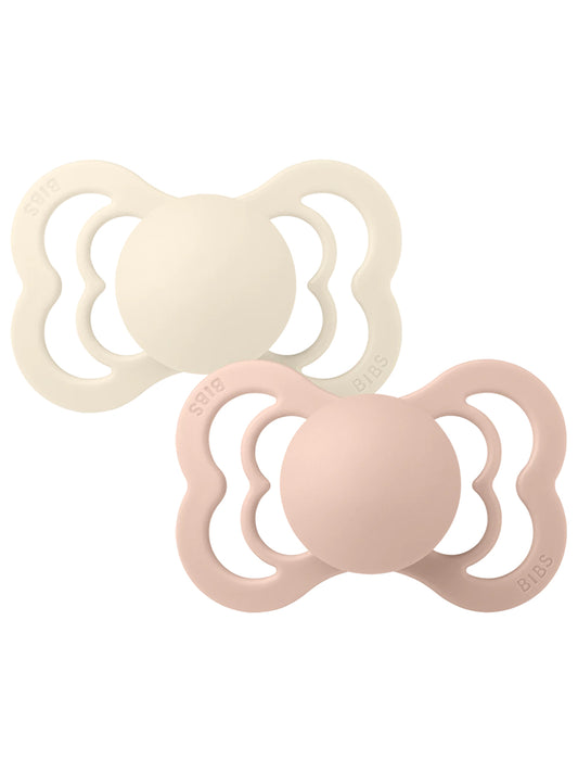 BIBS Supreme Silicone Pacifier 2 Pack, Ivory/Blush