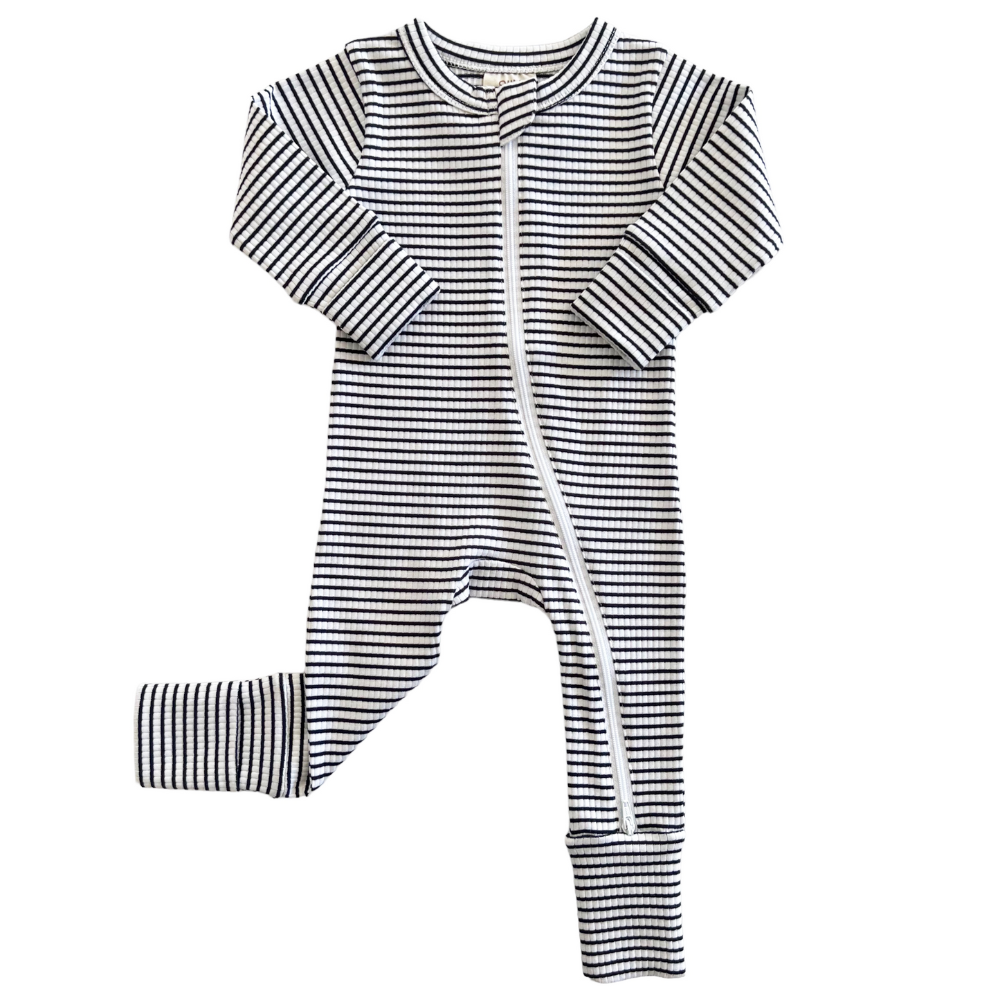 Black Stripe / Organic Ribbed 2-Way Zip Romper – SpearmintLOVE