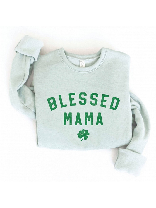 Blessed Mama Clover Women's Graphic Fleece Sweatshirt, Green
