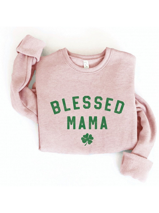 Blessed Mama Clover Women's Graphic Fleece Sweatshirt, Rose
