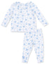 Ribbed Long Sleeve Ruffle Top & Pants, Blue Bows and Flowers