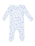 Ribbed Ruffle Sleeve 2-Way Zip Footie, Blue Bows and Flowers