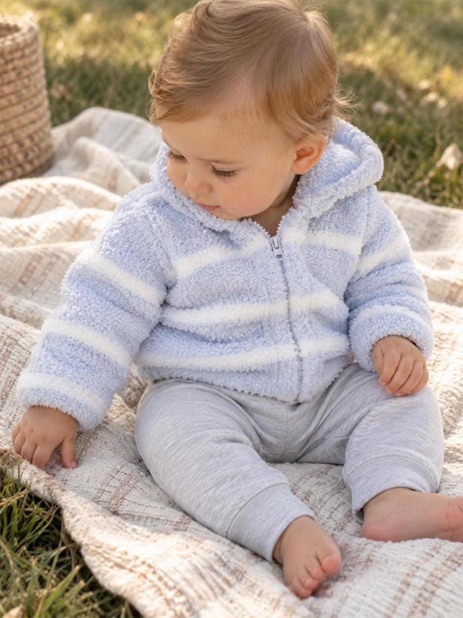 Chenille Hoodie, Blue/Ivory