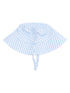 Light blue striped bucket hat with adjustable straps for sun protection.