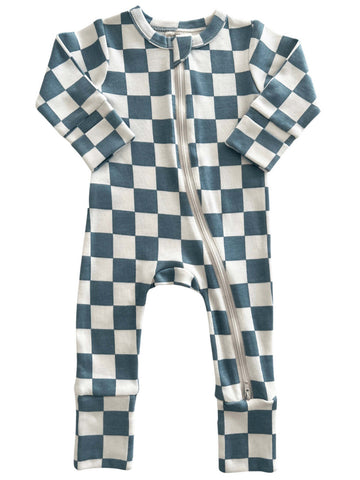 Blueberry Muffin Checkerboard / Organic 2-Way Zip Romper