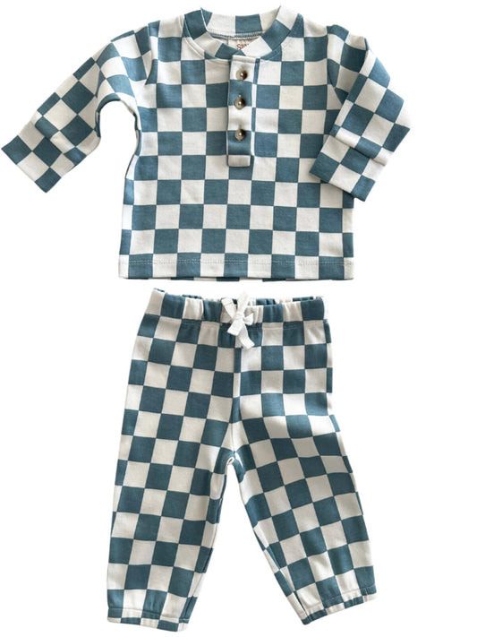 Blueberry Muffin Checkerboard / Organic Wells Top + Pant Set