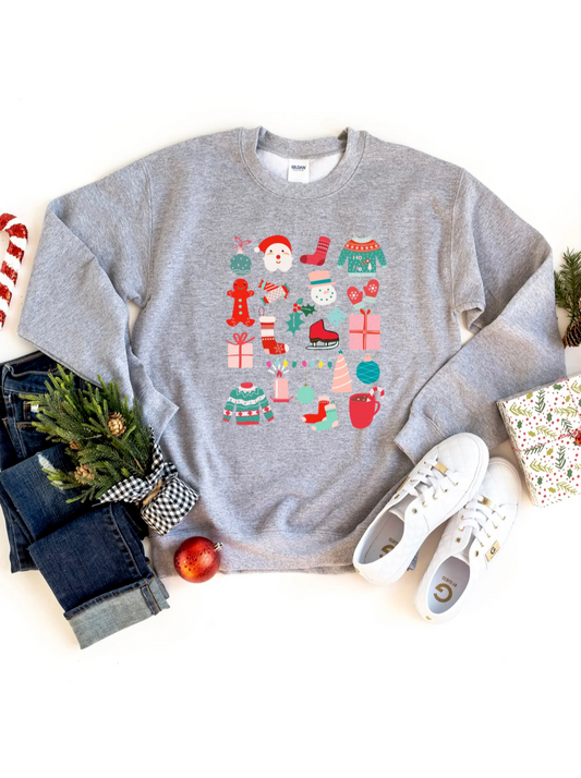 Boho Christmas Chart Adult Sweatshirt, Graphite