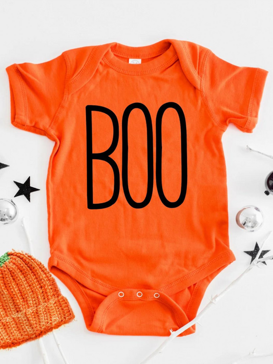 Boo Word Short Sleeve Bodysuit, Orange