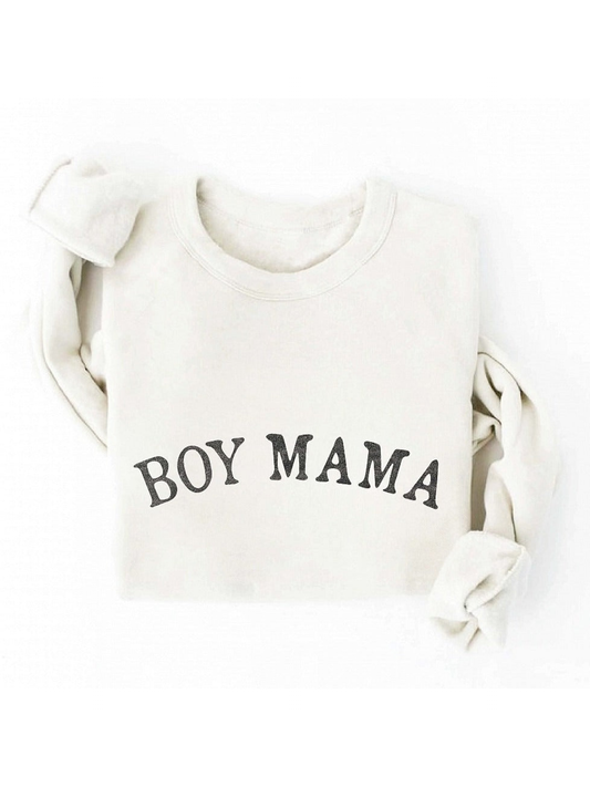 Boy Mama Women's Graphic Fleece Sweatshirt, Vintage White