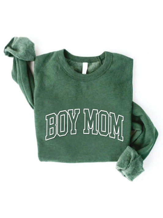 Boy Mom Puff Print Mid-Length Women's Sweatshirt, Heather Forest