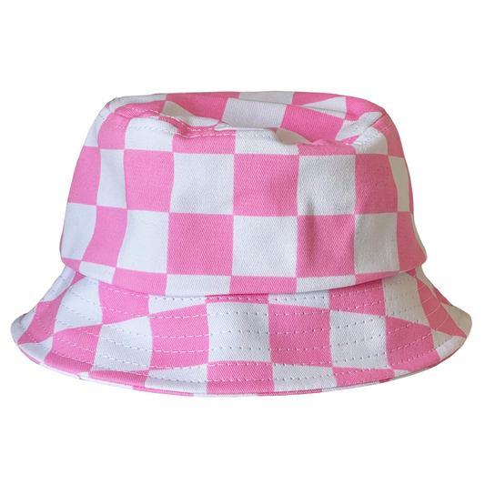 Kids Bucket Hat, Pink Checkerboard