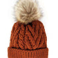 Cable Knit Fur Pom Hat, Chili
