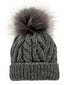 Cable Knit Fur Pom Hat, Grey