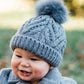 Cable Knit Fur Pom Hat, Grey