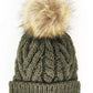 Cable Knit Fur Pom Hat, Loden