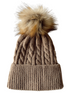 Knitted brown beanie hat with a fluffy pom-pom on top, perfect for winter wear.
