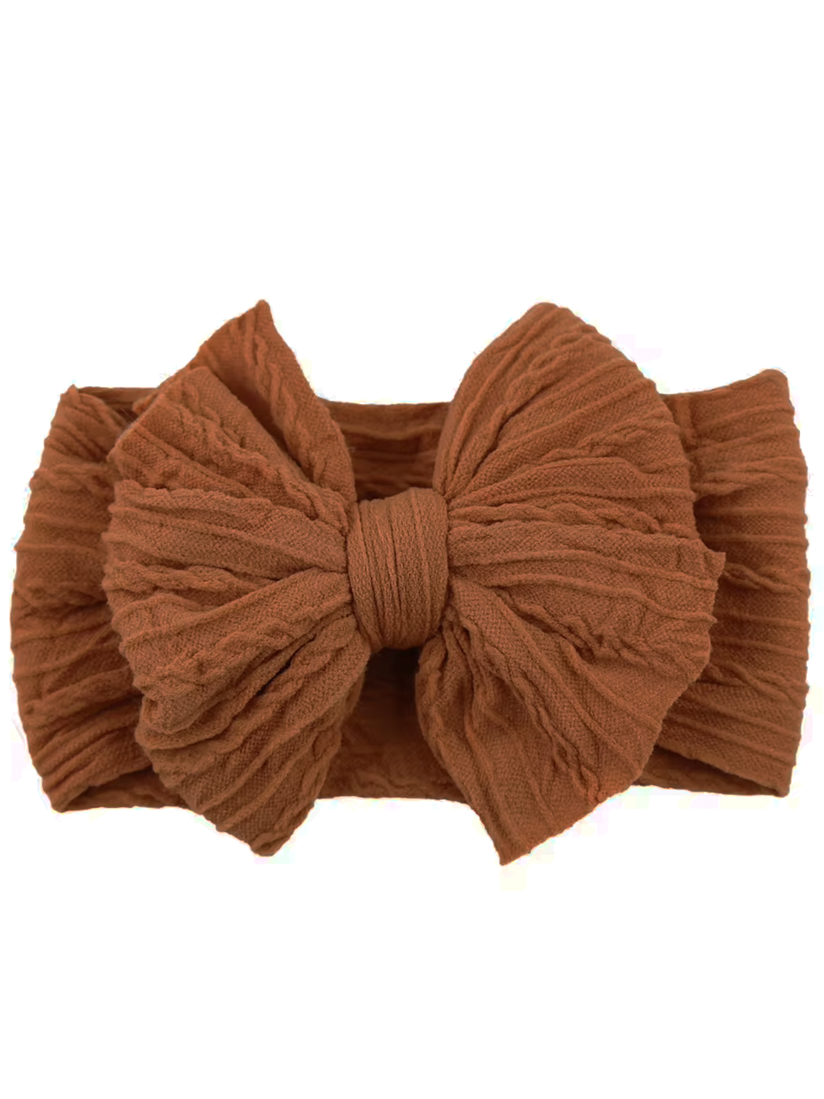 Brown textured headband with a large bow, perfect for stylish hair accessories.
