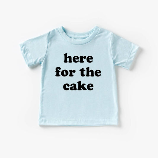 Kid's Graphic Short Sleeve Tee, Here for the Cake Ice Blue/Black