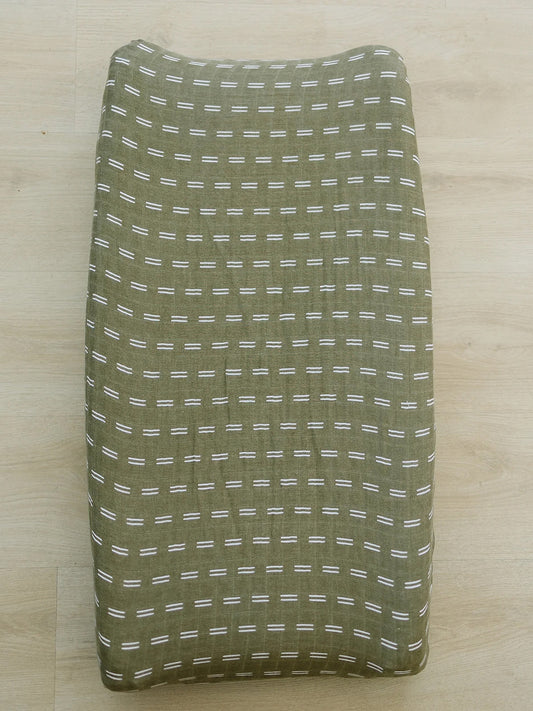 Muslin Changing Pad Cover, Olive Strokes