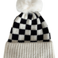 Checkerboard Fur Pom Hat, Cream