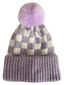 Checkerboard Fur Pom Hat, Wisteria