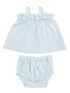 Light blue baby outfit with cherry print, featuring a tank top with straps and matching bottoms.