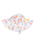 White hat with a floral pattern in orange, yellow, and green leaves.