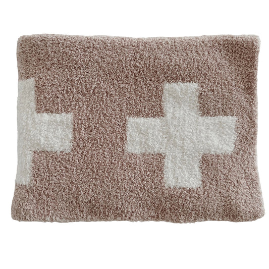Phufy™ Bliss Mini Blanket, Cocoa/White Cross